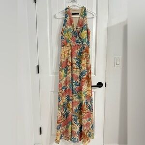 Chetta B Sleeveless V-Neck Tropical Floral Prints Dress